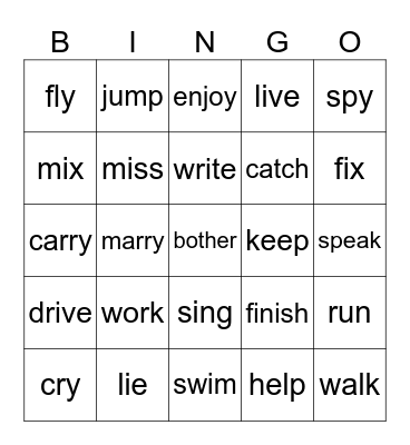 Common Verbs Bingo Card