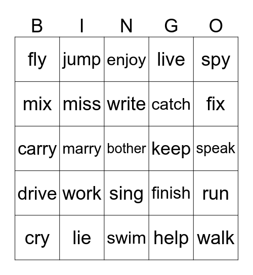 Common Verbs Bingo Card