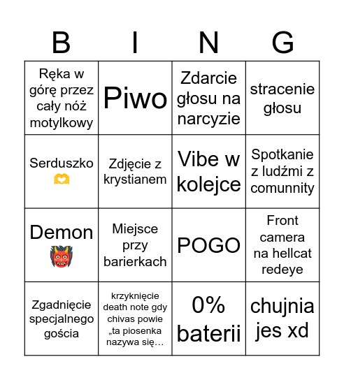 Chivasowe Koncertowe bingo Card