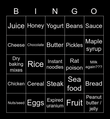 Euphy Expired FoodBingo Card