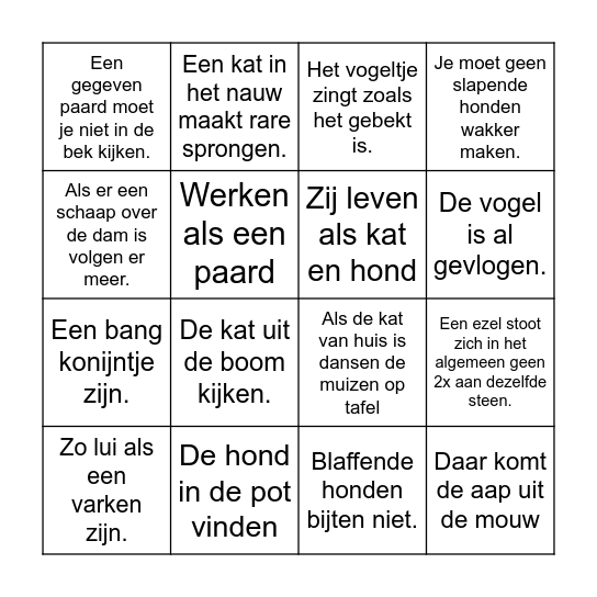 Bingo Spreekwoorden thema 6 Bingo Card