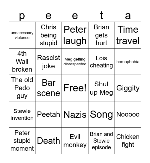 Family Guy Bingo Card