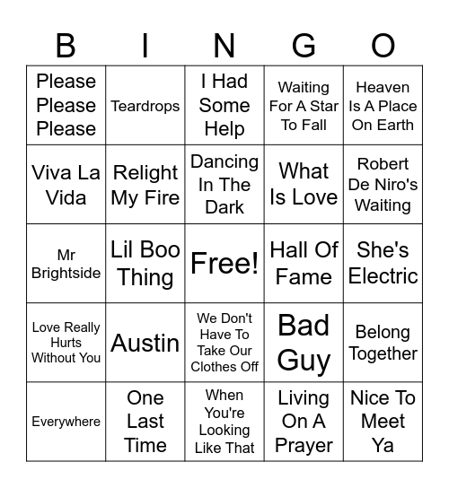 Music Bingo @ Carberrys Bingo Card