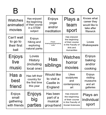 Find at least one person who.... Bingo Card