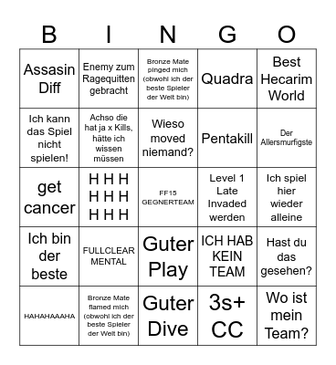 Challenger Hecarim Jungle Bingo Card