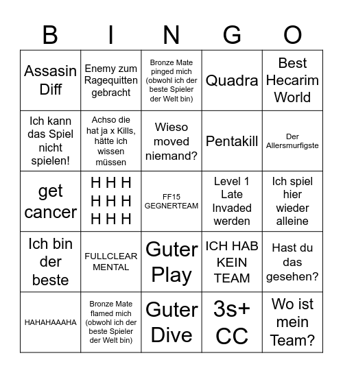 Challenger Hecarim Jungle Bingo Card