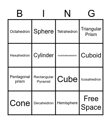 Geometry 3-D Shapes BINGO Card