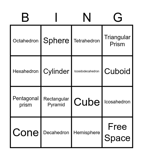 Geometry 3-D Shapes BINGO Card