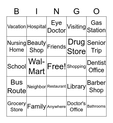 Places to leave Gospel Tracts  Bingo Card