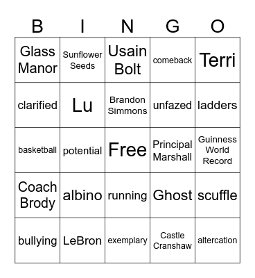 GHOST Bingo Card