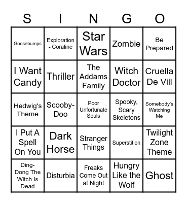 Halloween Singo Bingo Card