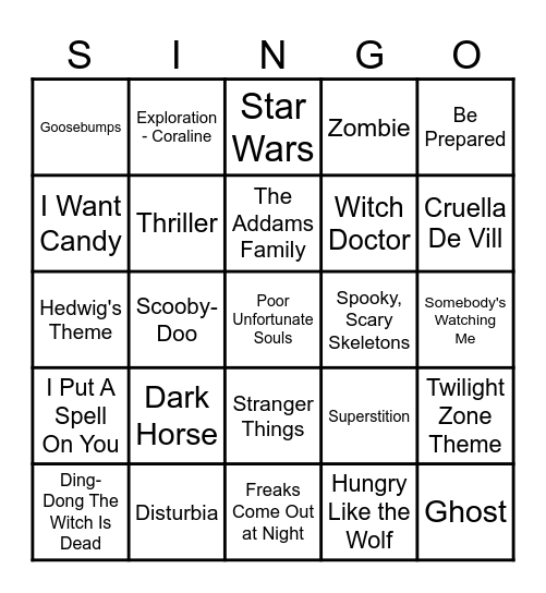 Halloween Singo Bingo Card