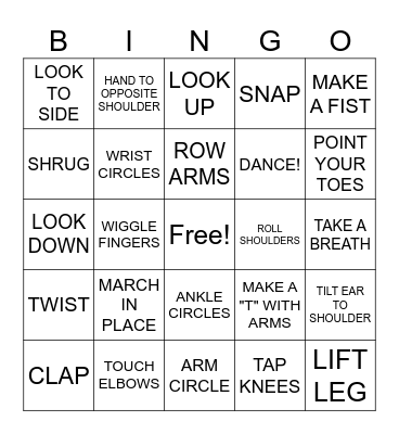 Fall Prevention Bingo Card