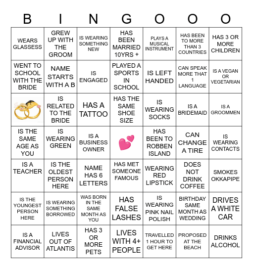 WADE & MICAYLA'S STAGORETTE Bingo Card