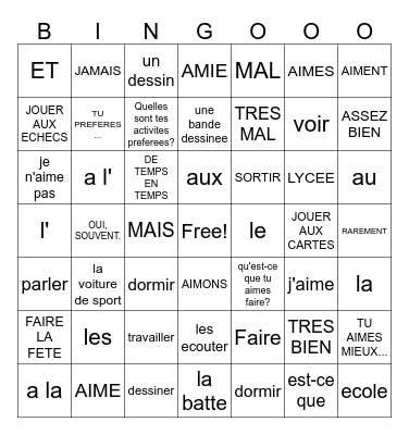 Chapter 2 Vocabulary Bingo Card