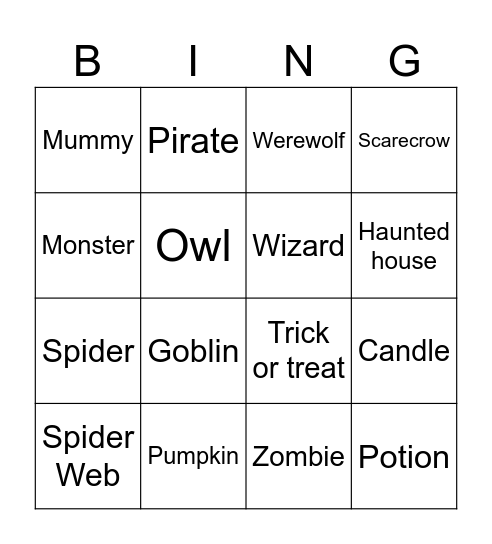 Halloween Bingo Card