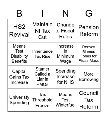 Budget Bingo Card