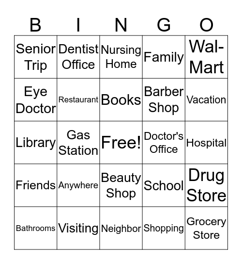 Places to leave Gospel Tracts Bingo Card