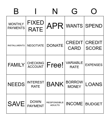 Financial Planning Bingo Card