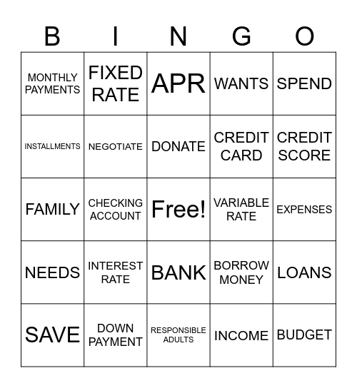 Financial Planning Bingo Card