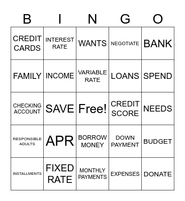 Financial Planning Bingo Card