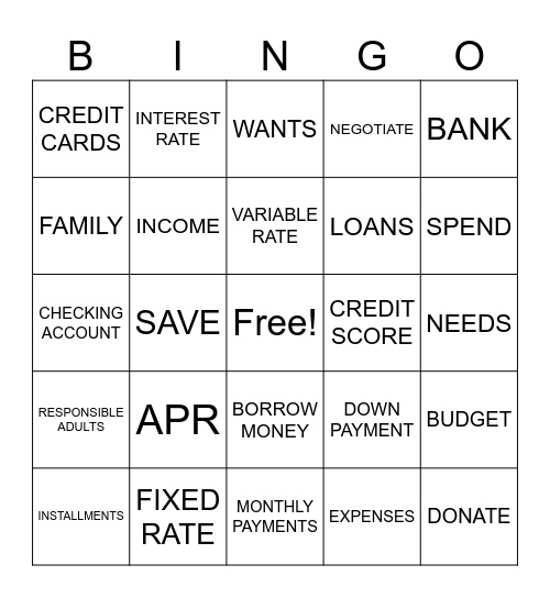 Financial Planning Bingo Card