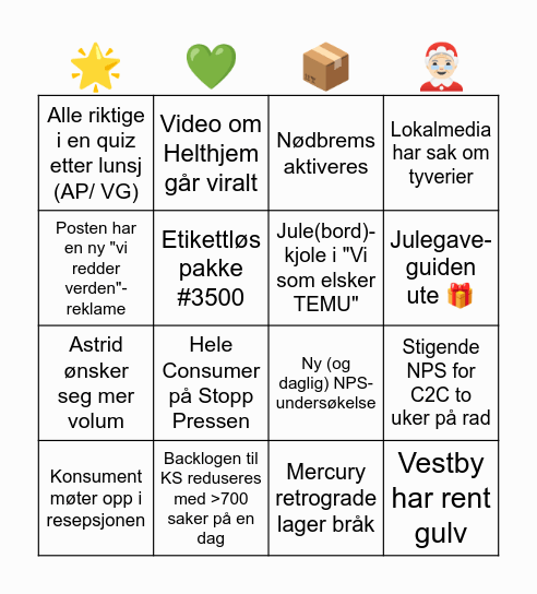 Høysesong Consumer (01.11-20.12) Bingo Card