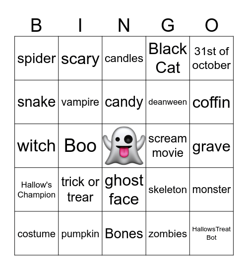 Dean Lewis Halloween Bingo Card