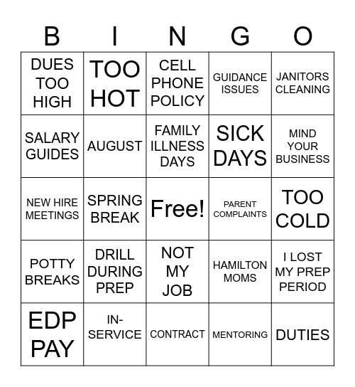 HTEA MEMBER COMPAINTS Bingo Card