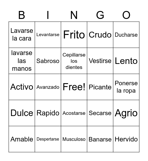 Spanish lll Bingo Card