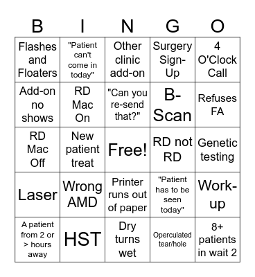 Call Day Bingo Card
