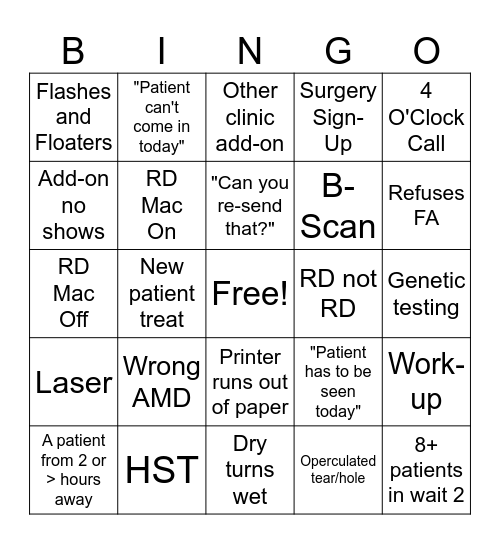 Call Day Bingo Card