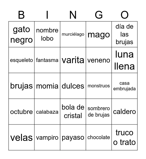 Día de las brujas Bingo Card