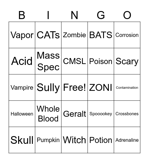 CMSL Halloween Bash Bingo Card