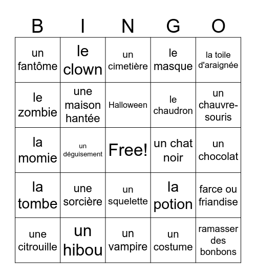 Halloween Bingo Card