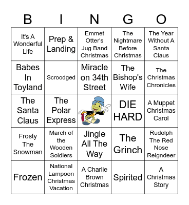 Holiday Movies Bingo Card