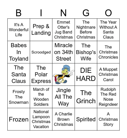 Holiday Movies Bingo Card