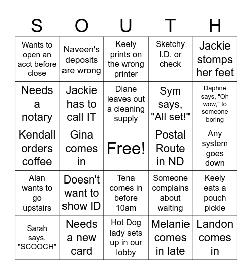 Bank Bingo Card