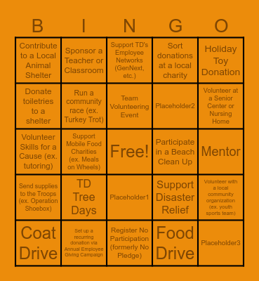 Giving BINGO Card