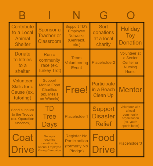 Giving BINGO Card