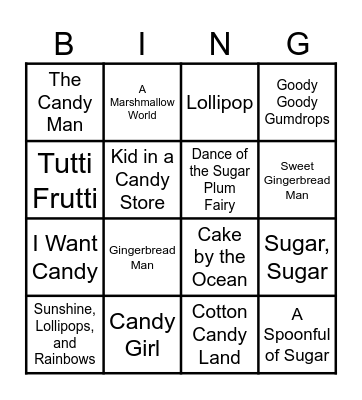 Sweet Songs Bingo Card