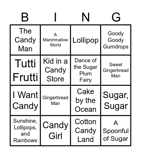 Sweet Songs Bingo Card