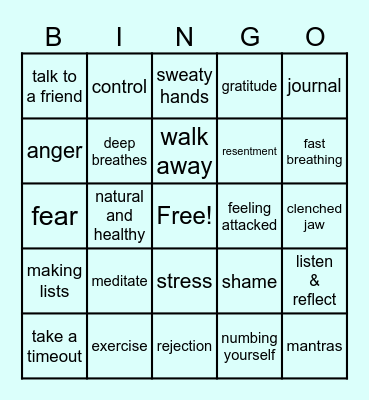 Anger Bingo Card