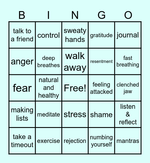 Anger Bingo Card