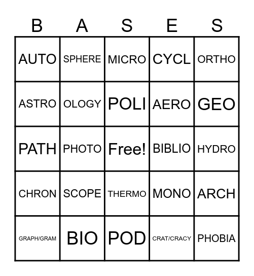 Greek Base Bingo Card