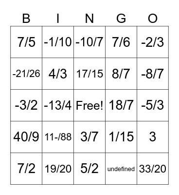 FRACTION BINGO! Bingo Card