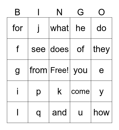 Layer 1 Red Words Bingo Card