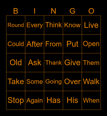 Sight Words Bingo Card