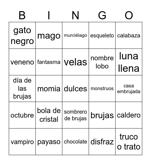 Día de las brujas Bingo Card
