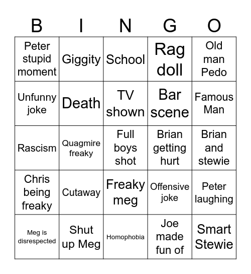 Family Guy Bingo Card